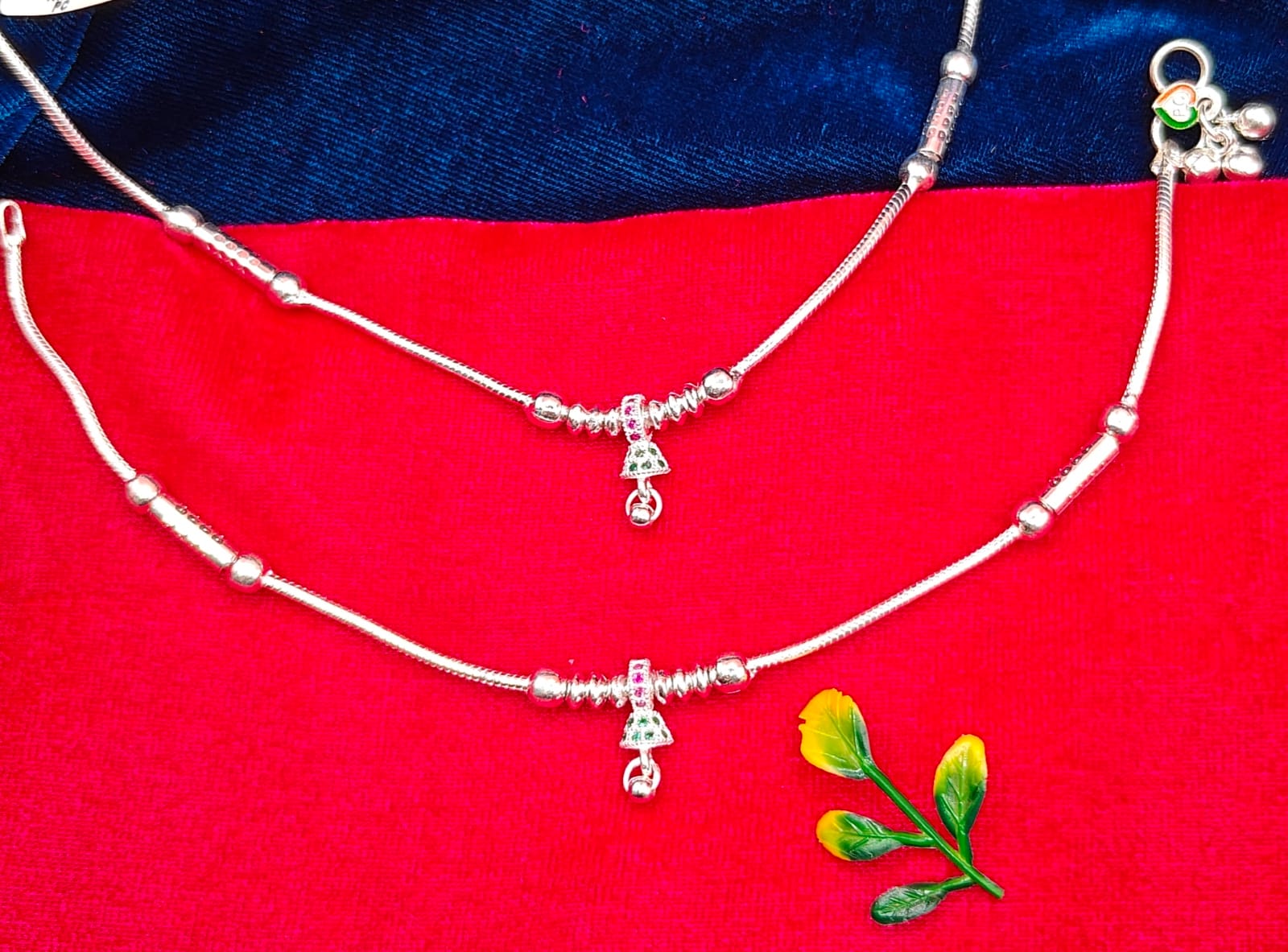 Designer Silver Payal with Bell Charm
