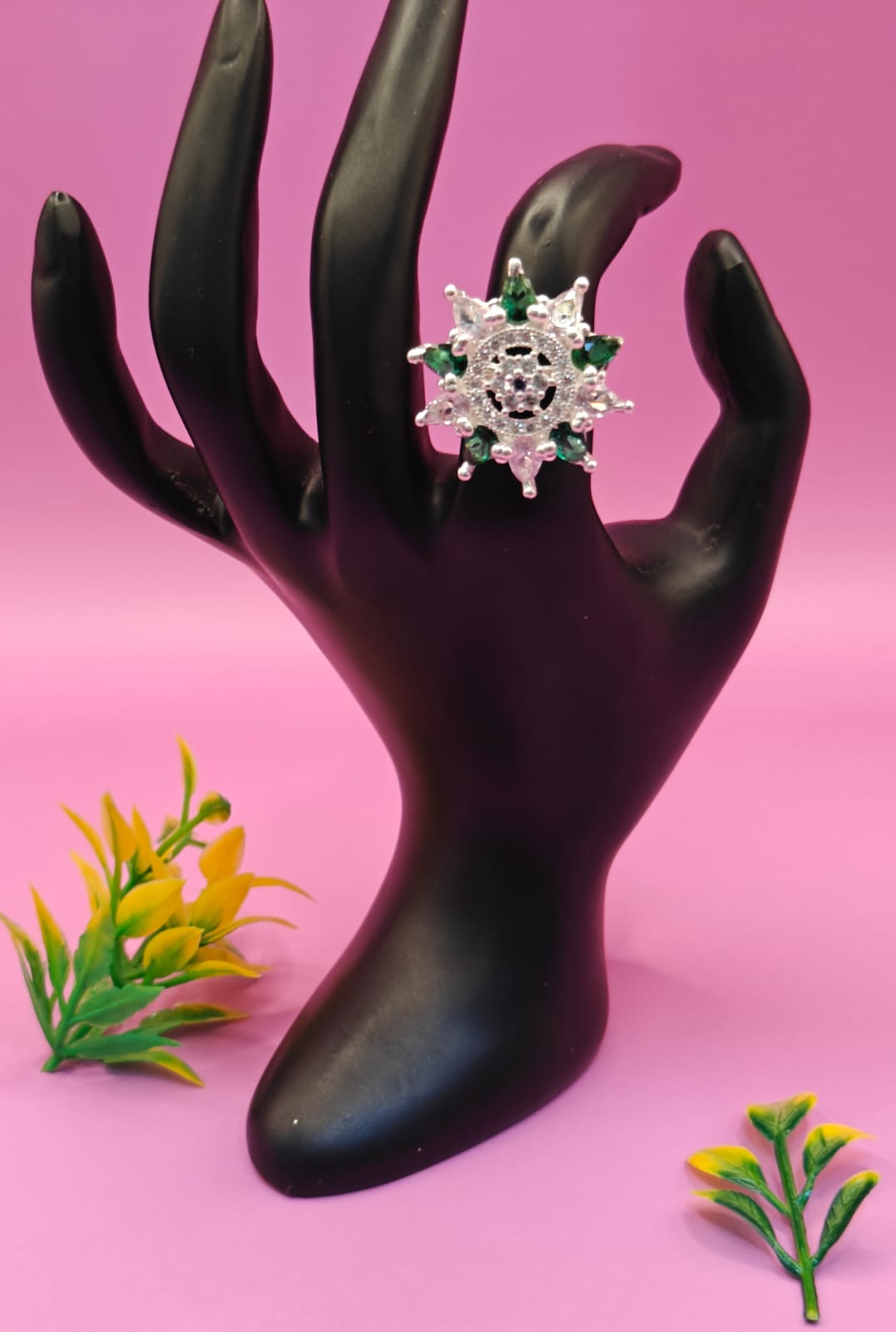 Aabha Glittering Round Silver Ring with colorful stones