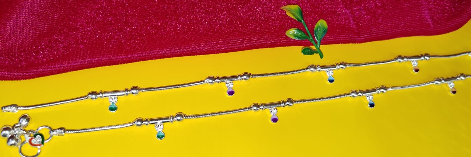 Silver Payal with Colorful Charms