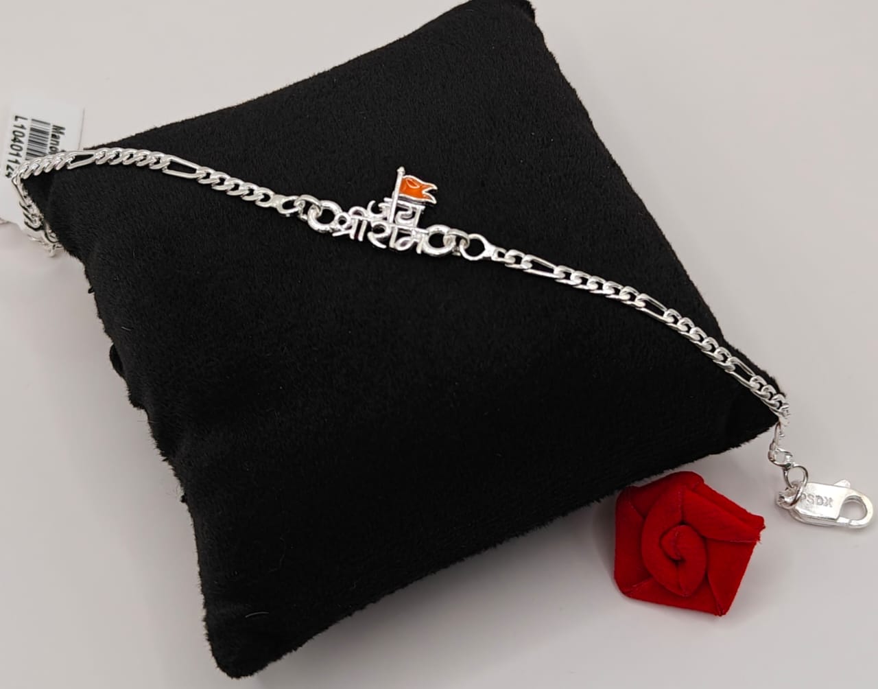 Veer Bajrangbali Silver Rakhi Bracelet with Saffron Flag Charm – Spiritual Gift for Men & Boys