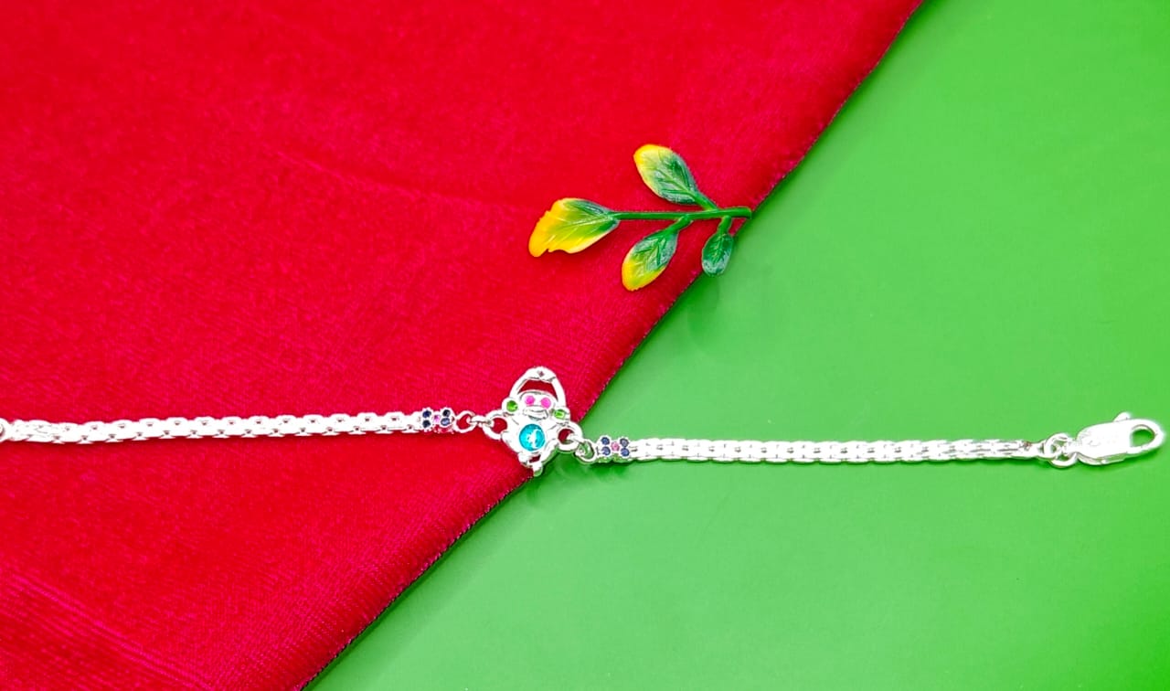 Sterling Silver Baby Bracelet with Multicolor Stones – Elegant Adjustable Chain for Kids