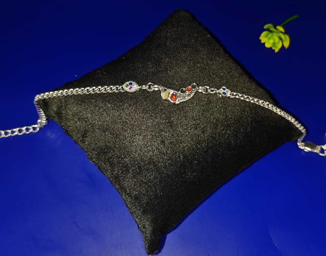 Silver Plated Navratna Bracelet for Women – Multi Stone Adjustable Elegant Kada