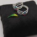 silver multi-band toe rings with colorful enamel and crystal details