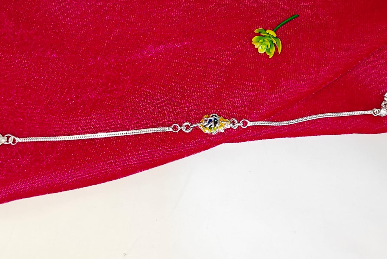 Sterling Silver Designer Om Bracelet with Enamel Detailing