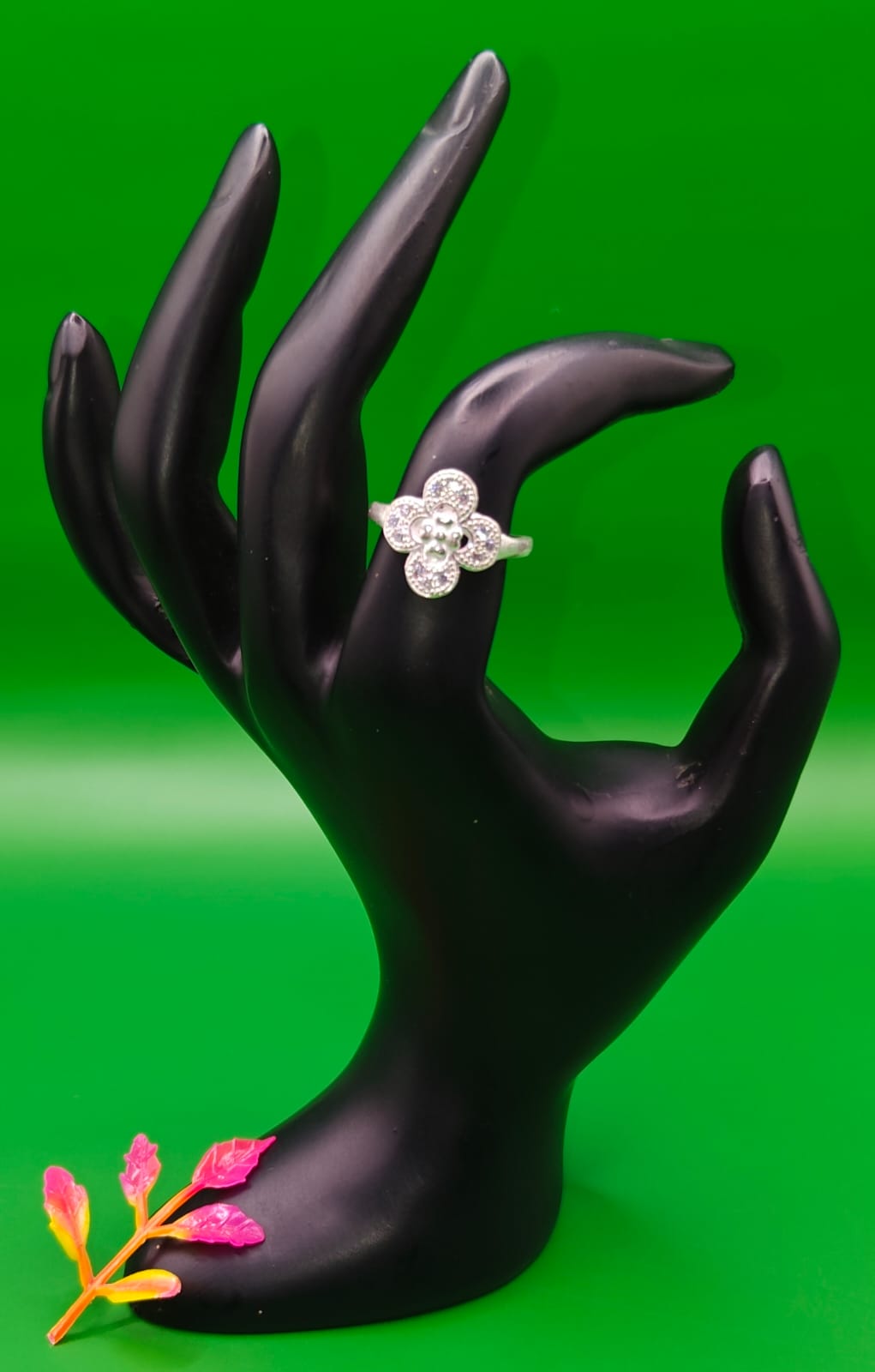 Aabha Glittering Flower Ring with Green Stone