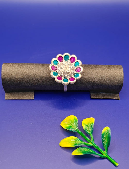 Aabha Multi-Color Round Silver Ring