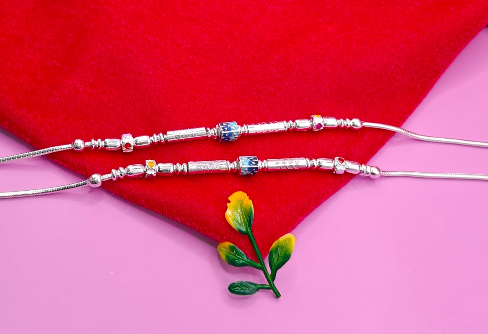 Designer Silver Payal with Blue Crystal Bead