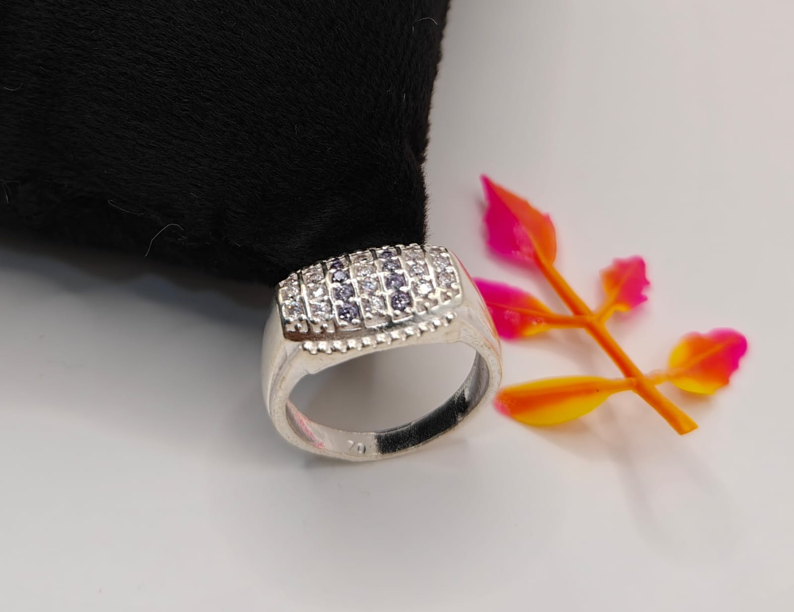 Crystal-Studded Silver Ring