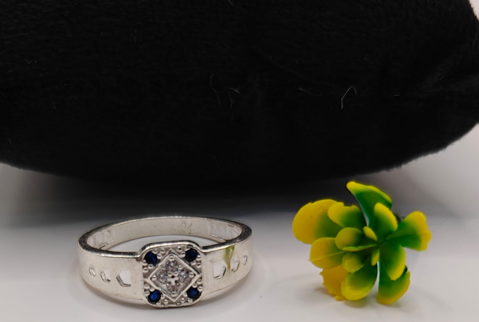 Blue Stone Floral Silver Ring