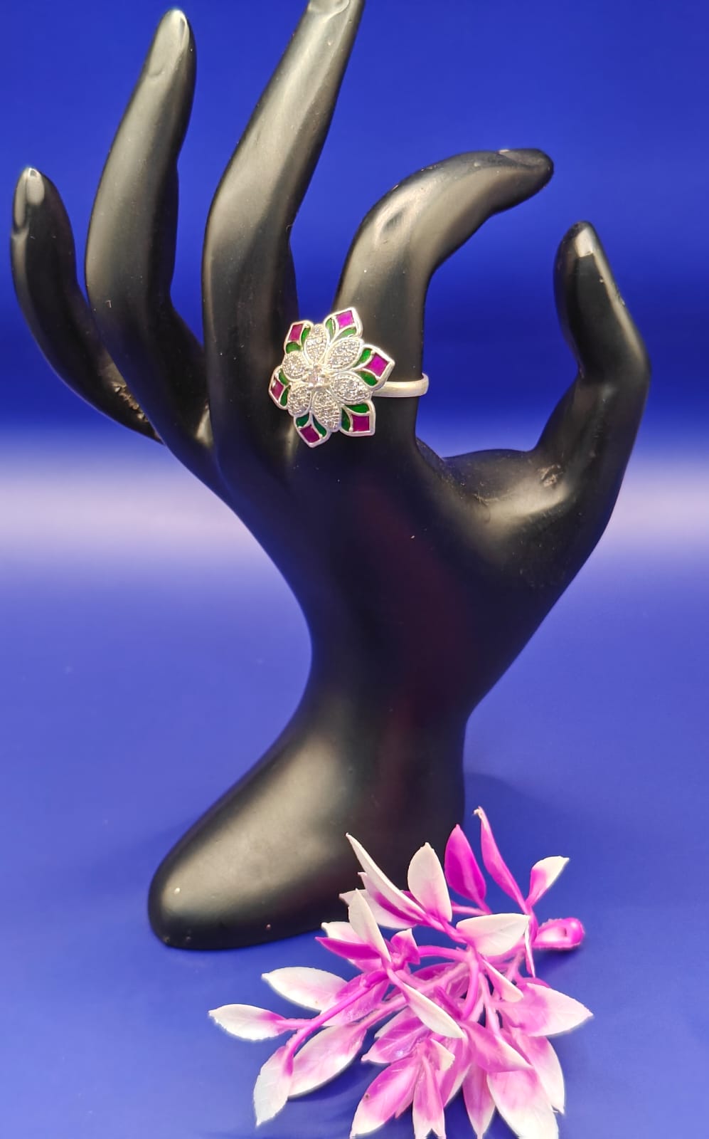 Aabha Multi-Color Round Silver Ring