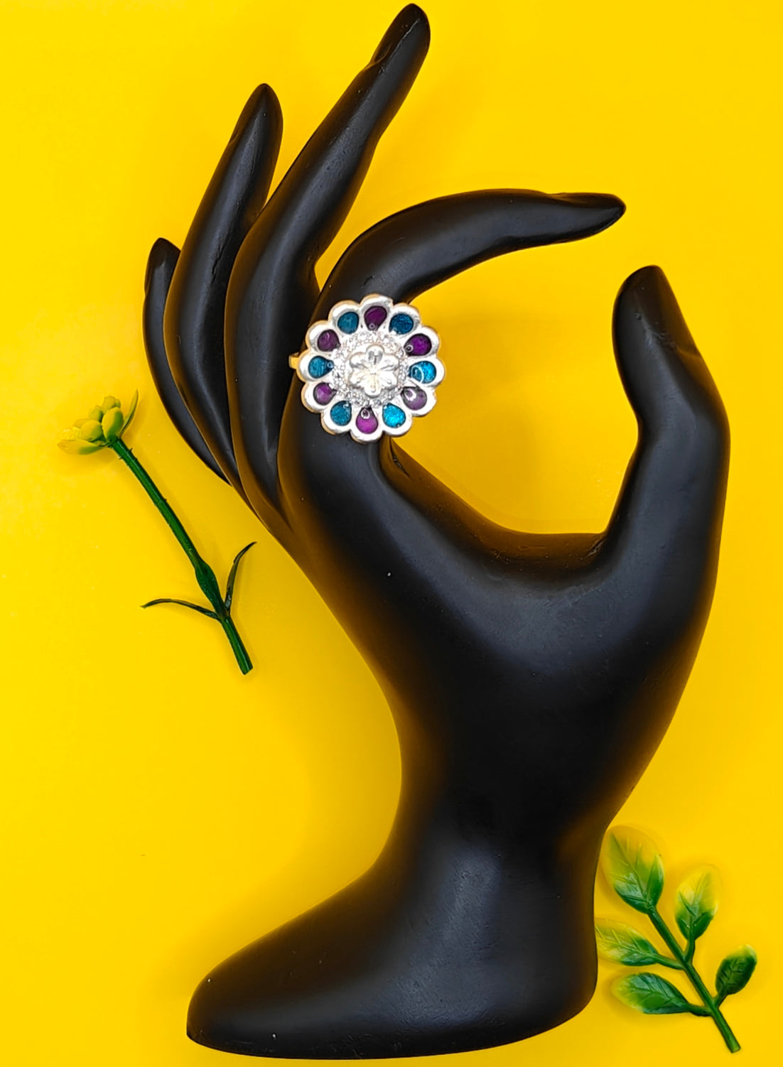 Aabha Multi-Color Round Silver Ring